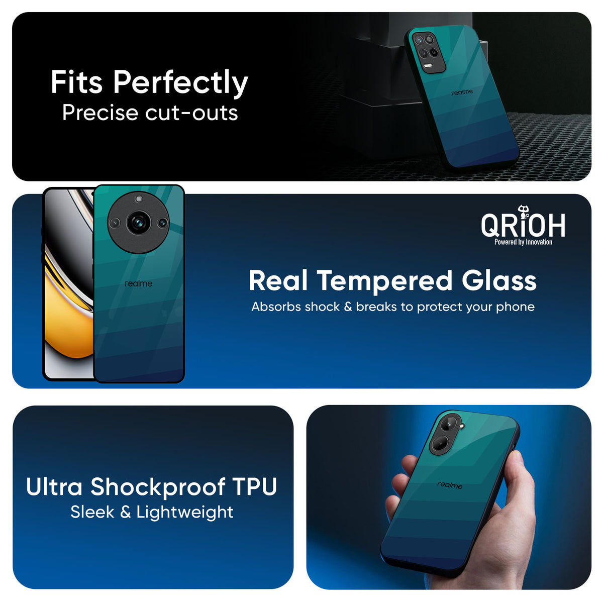Green Triangle Pattern Glass Case for Realme P3 5G