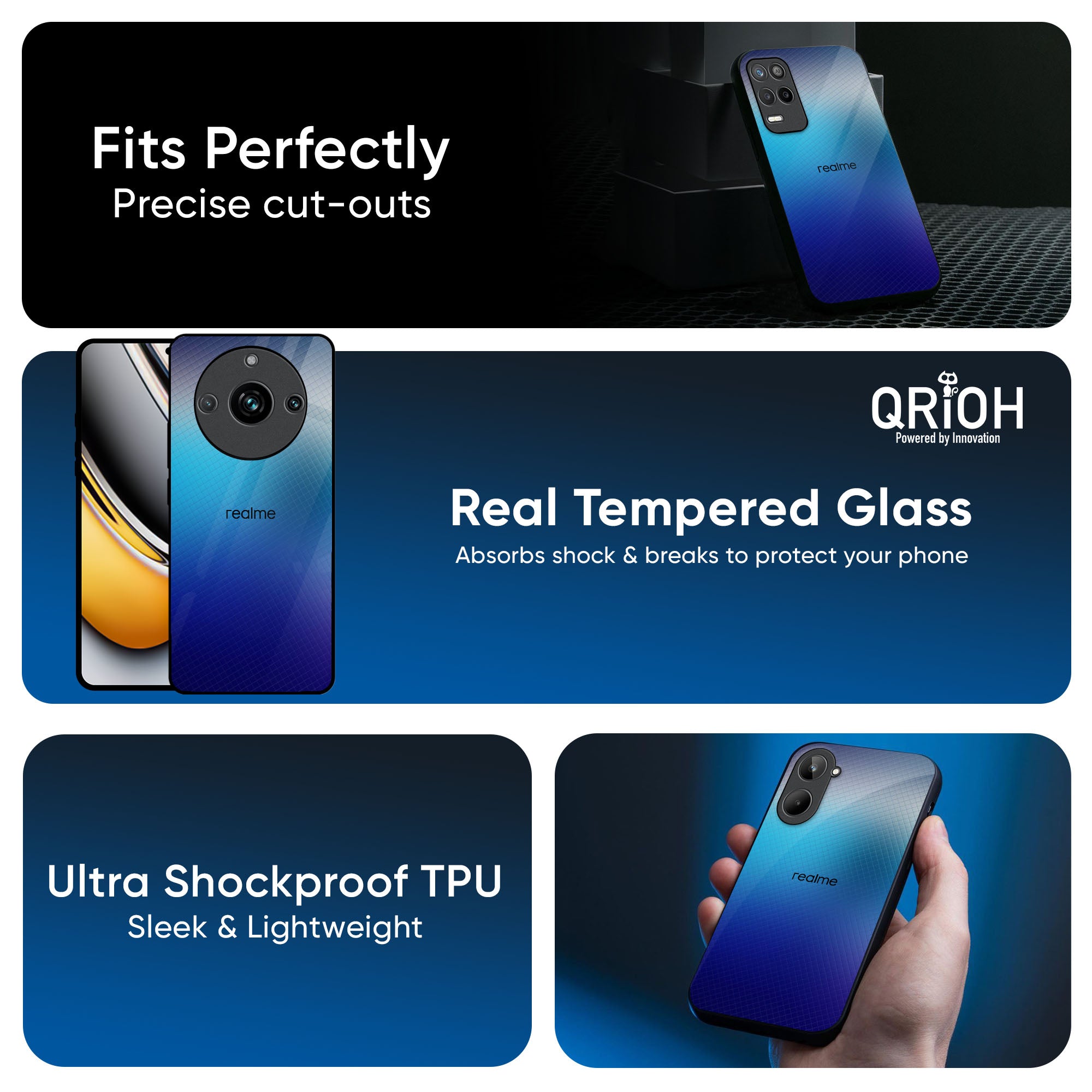 Blue Rhombus Pattern Glass Case for Realme Narzo N65 5G