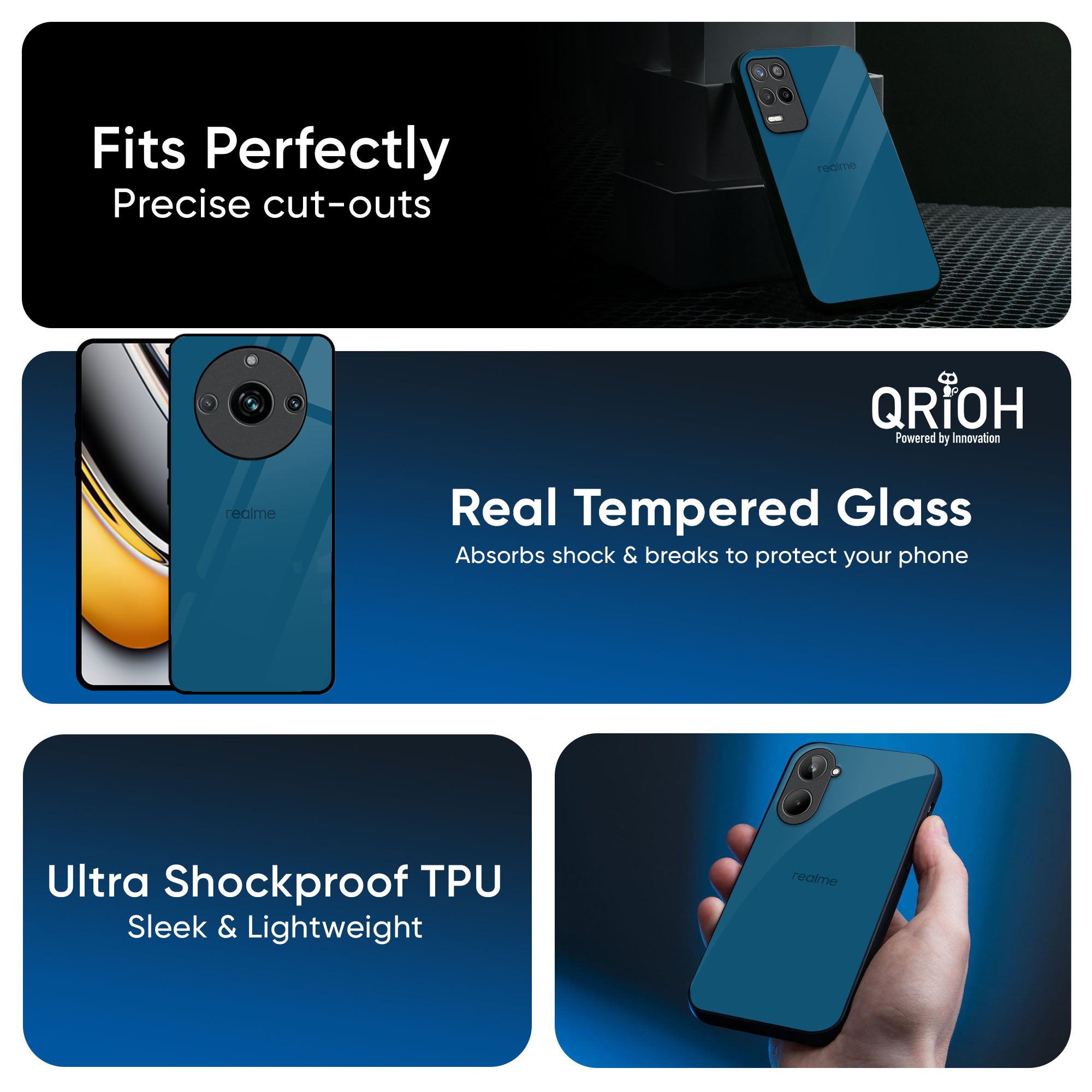 Cobalt Blue Glass Case for Realme 12X 5G
