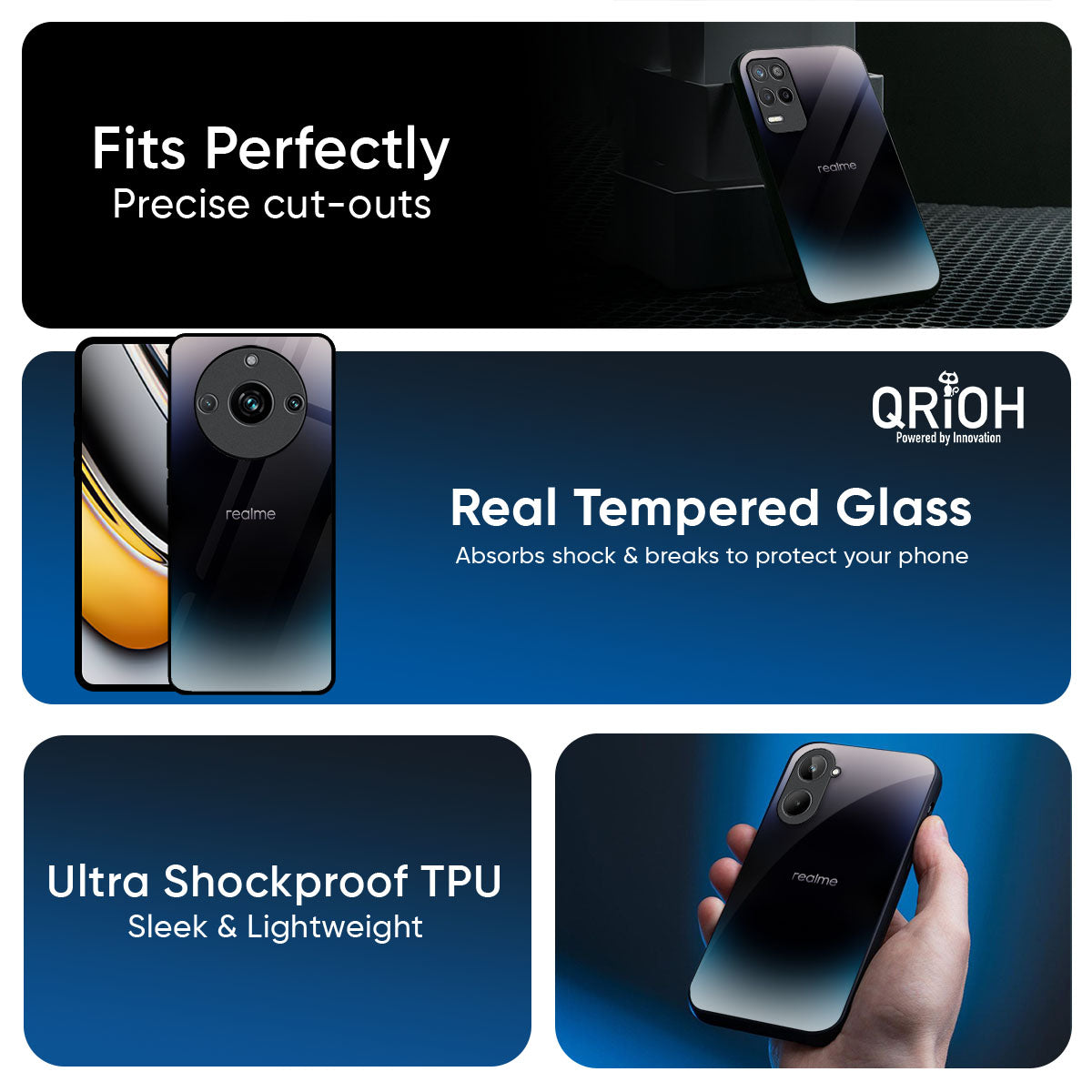 Black Obsidian Glass Case for Realme Narzo 70x 5G