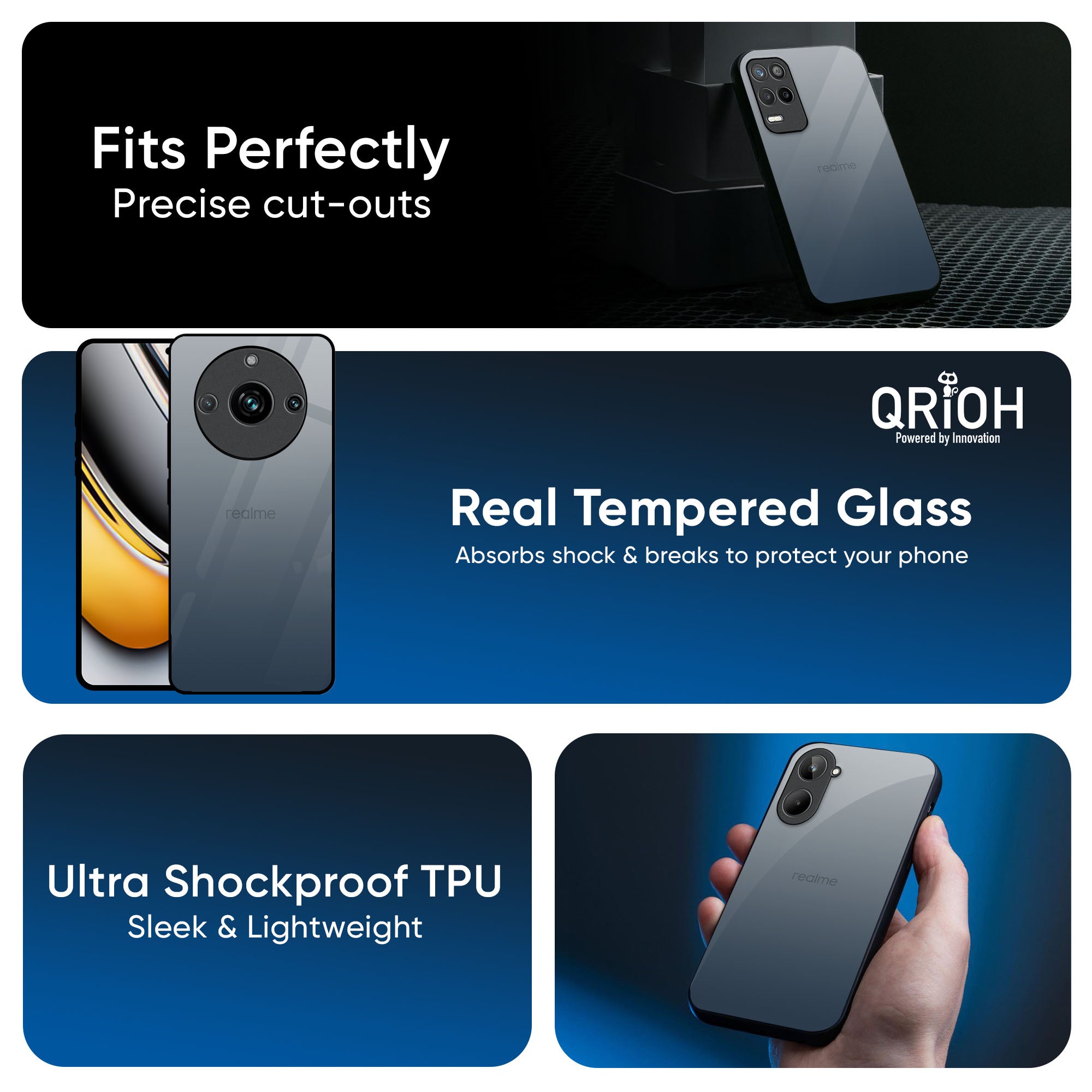 Smokey Grey Color Glass Case For Realme C85 5G