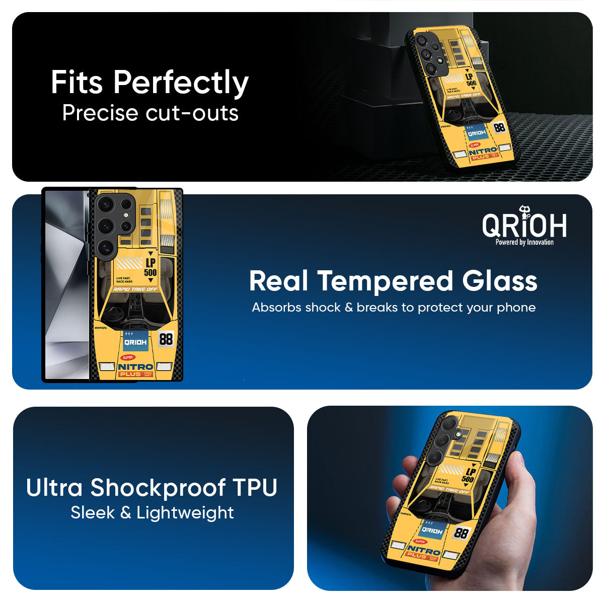 Yellow Racing Car Glass Case for Samsung Galaxy M56 5G