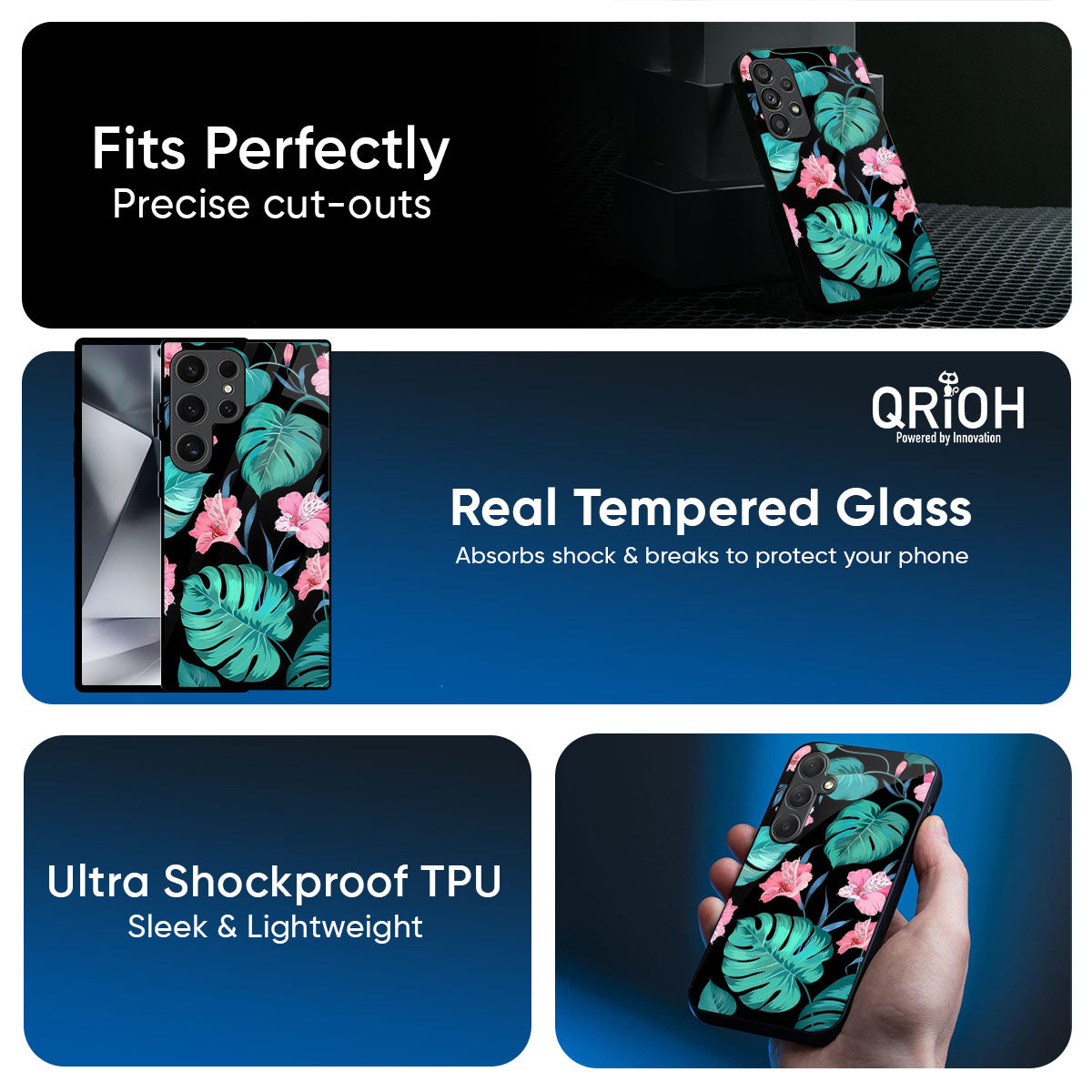 Tropical Leaves & Pink Flowers Glass Case for Samsung Galaxy A57 5G