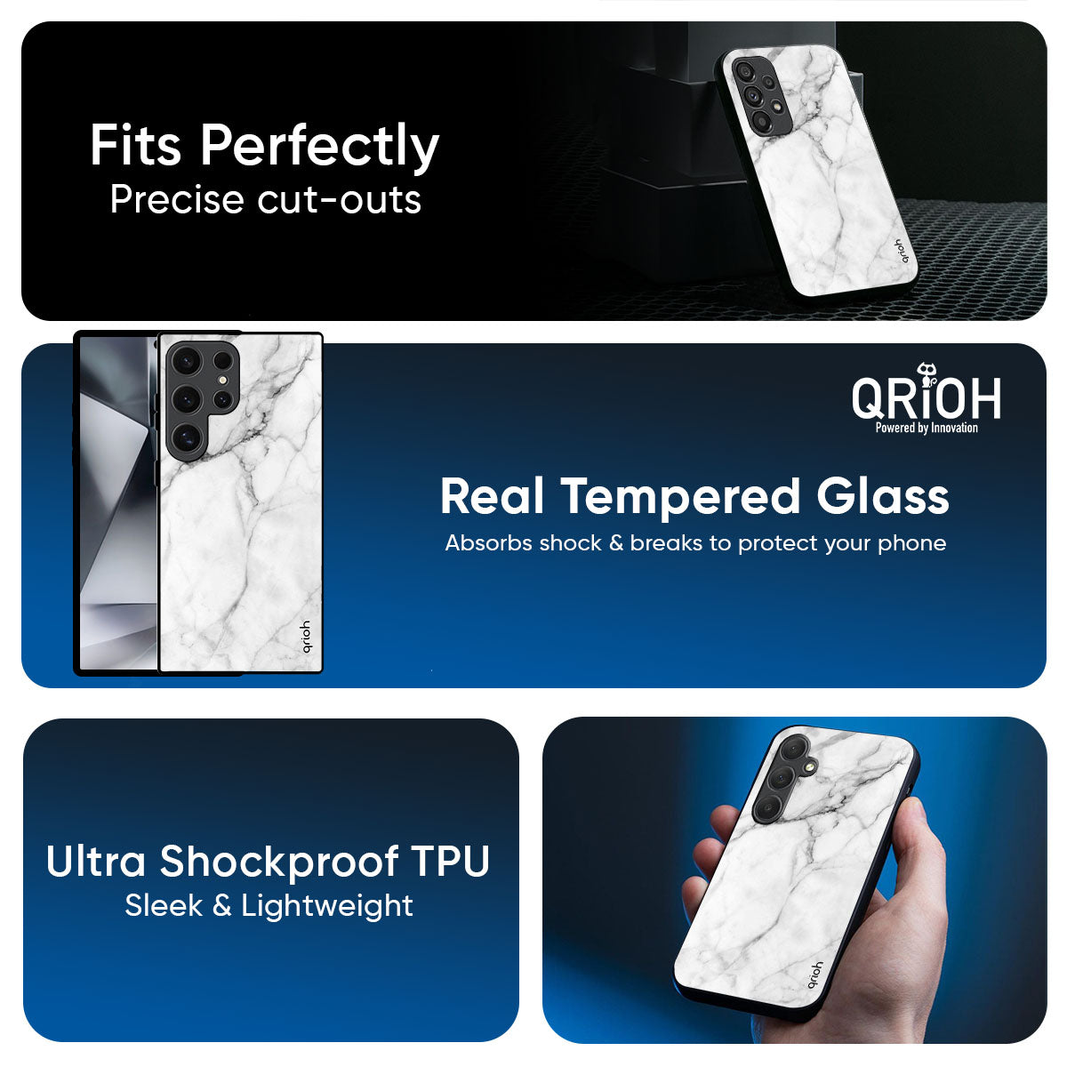 Modern White Marble Glass Case for Samsung Galaxy M56 5G
