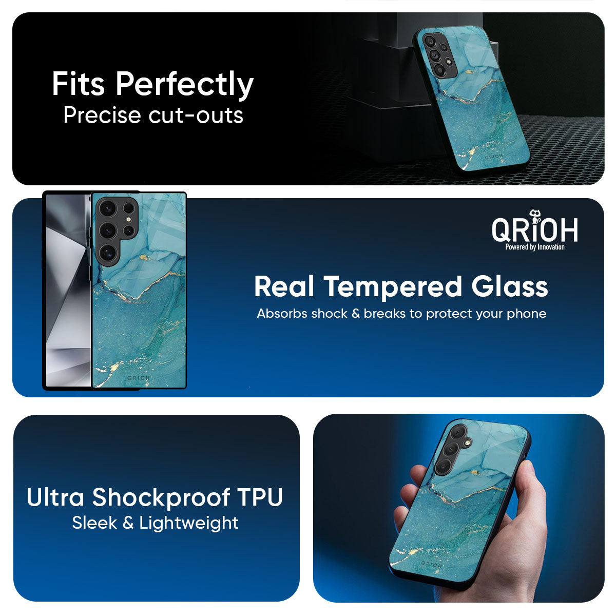 Blue Golden Glitter Glass Case for Samsung Galaxy M56 5G