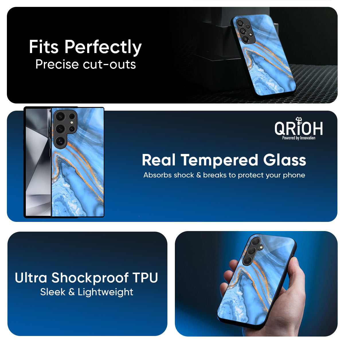 Vibrant Blue Marble Glass Case for Samsung Galaxy M56 5G