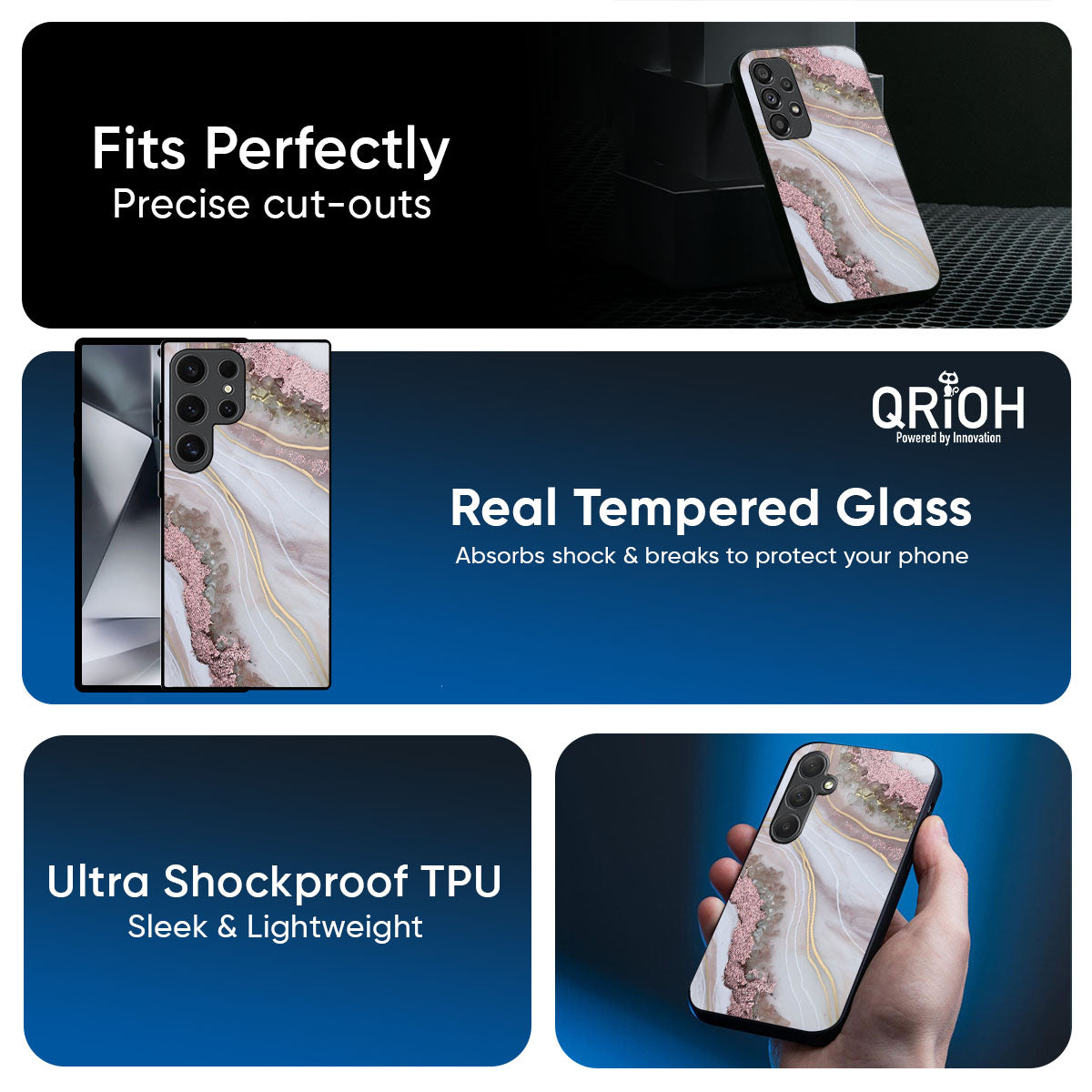 Pink & Gold Gllitter Marble Glass Case for Samsung Galaxy A57 5G