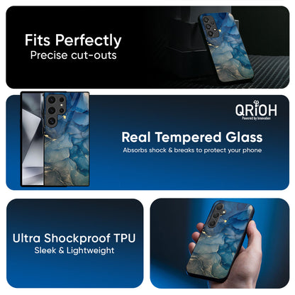 Blue Cool Marble Glass Case for Samsung Galaxy M56 5G