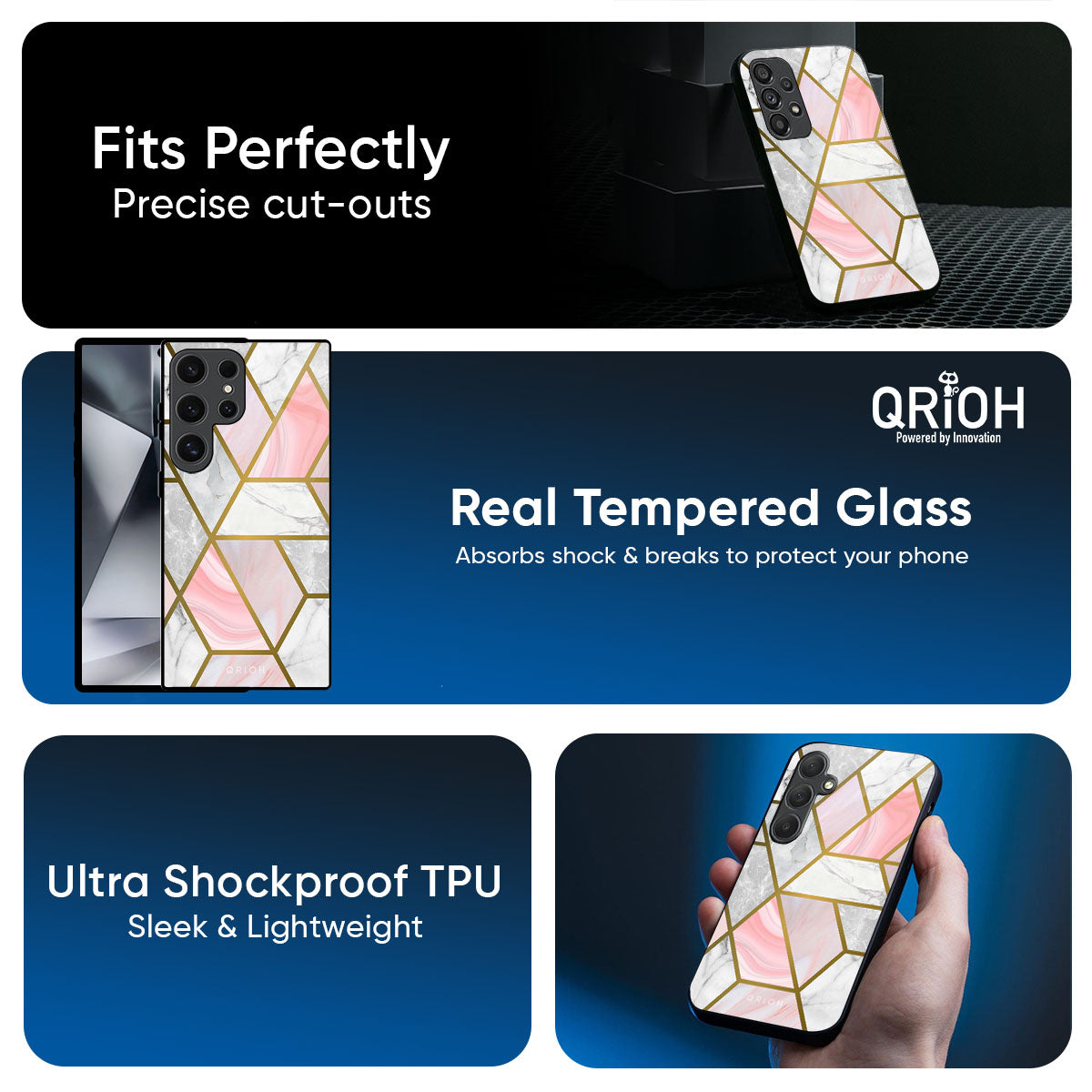 Geometrical Marble Glass Case for Samsung Galaxy M56 5G