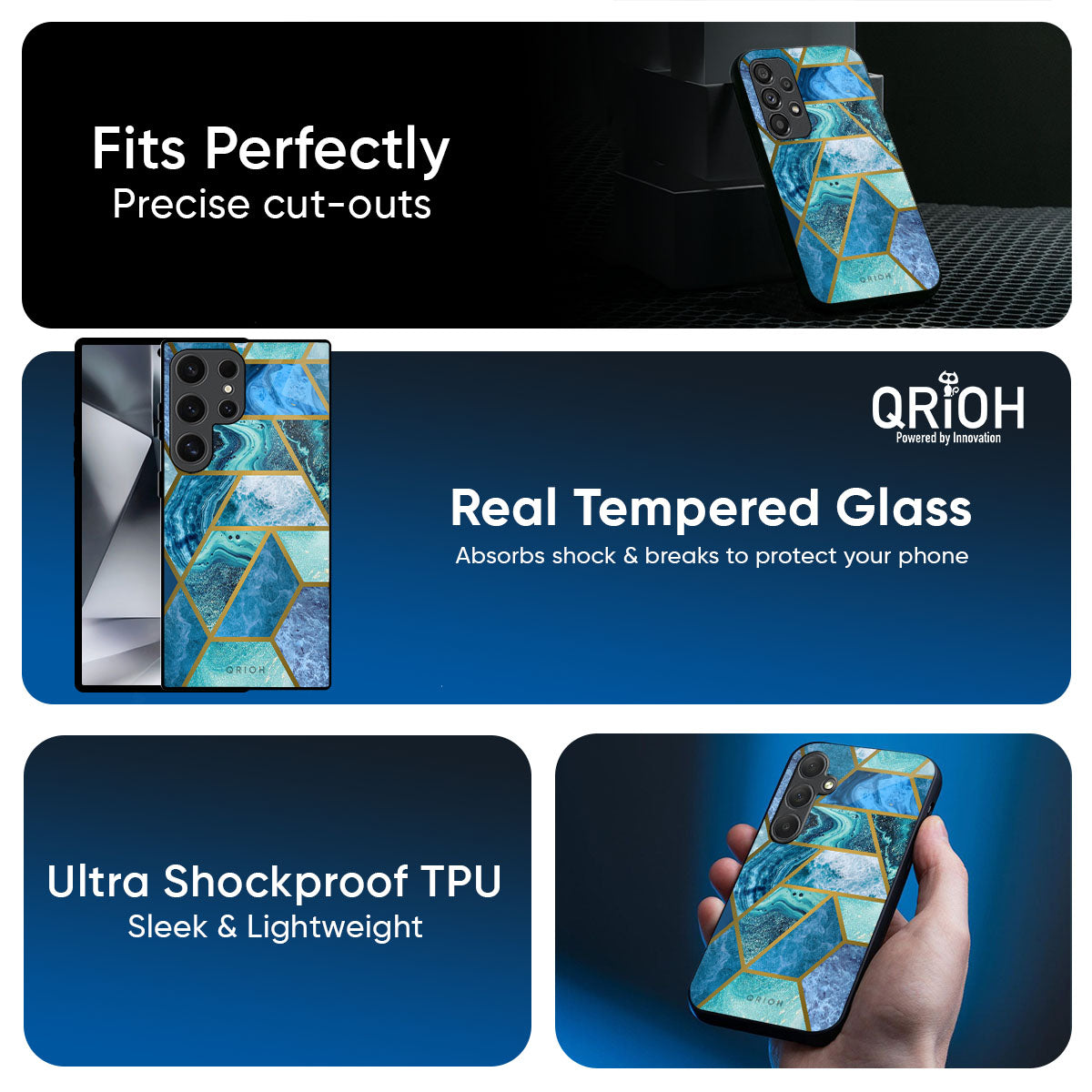 Turquoise Geometrical Marble Glass Case for Samsung Galaxy A57 5G