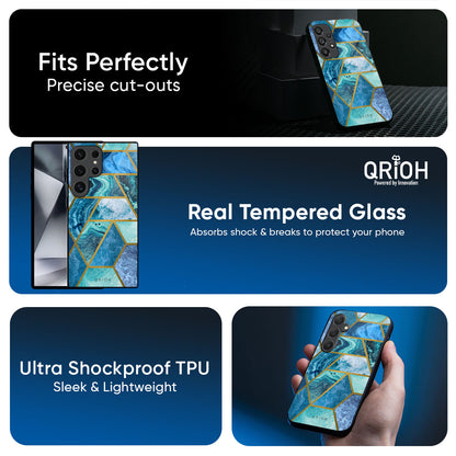 Turquoise Geometrical Marble Glass Case for Samsung Galaxy A57 5G