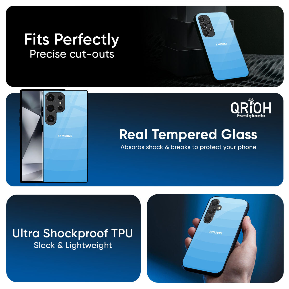 Wavy Blue Pattern Glass Case for Samsung Galaxy M56 5G