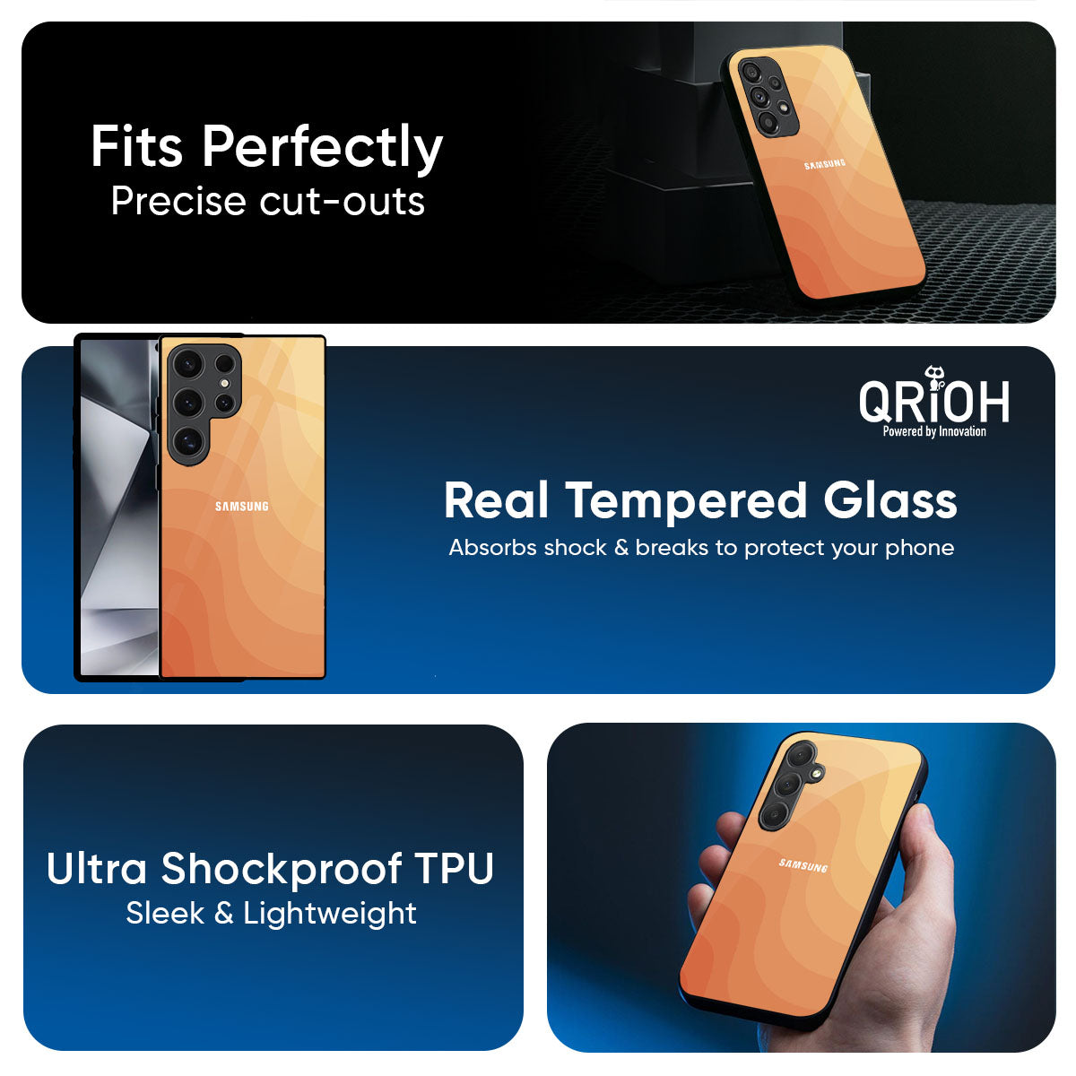 Orange Curve Pattern Glass Case for Samsung Galaxy M56 5G