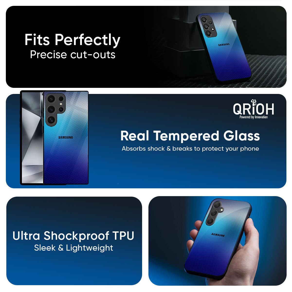 Blue Rhombus Pattern Glass Case for Samsung Galaxy M56 5G