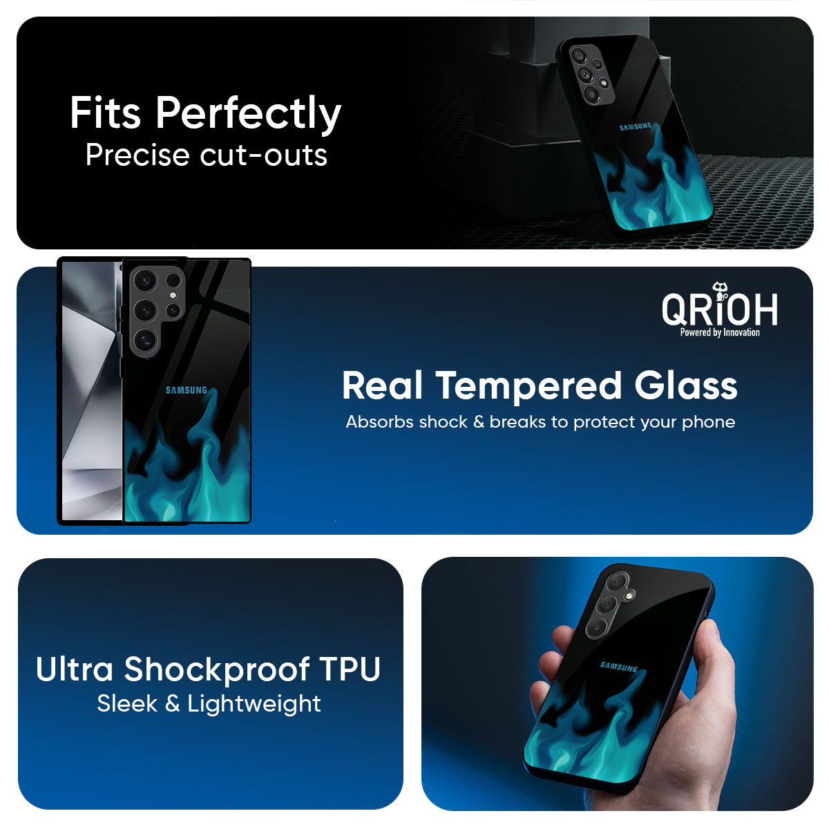 Teal Flames Glass Case for Samsung Galaxy M56 5G