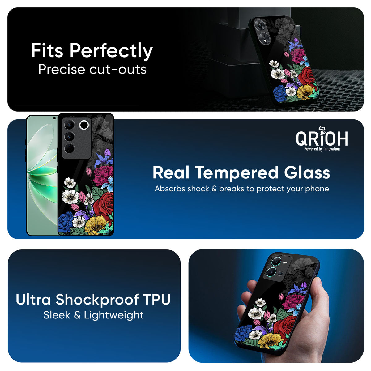 Rose Flower Bunch Art Glass Case for Vivo V50e 5G