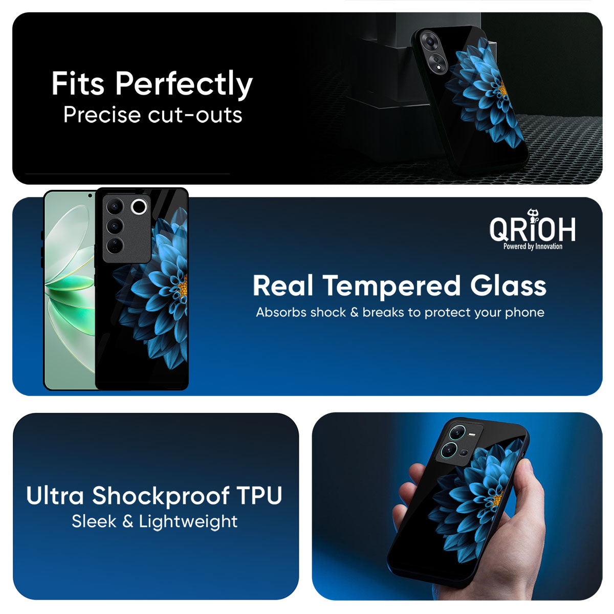 Half Blue Flower Glass Case for iQOO Neo 10R 5G