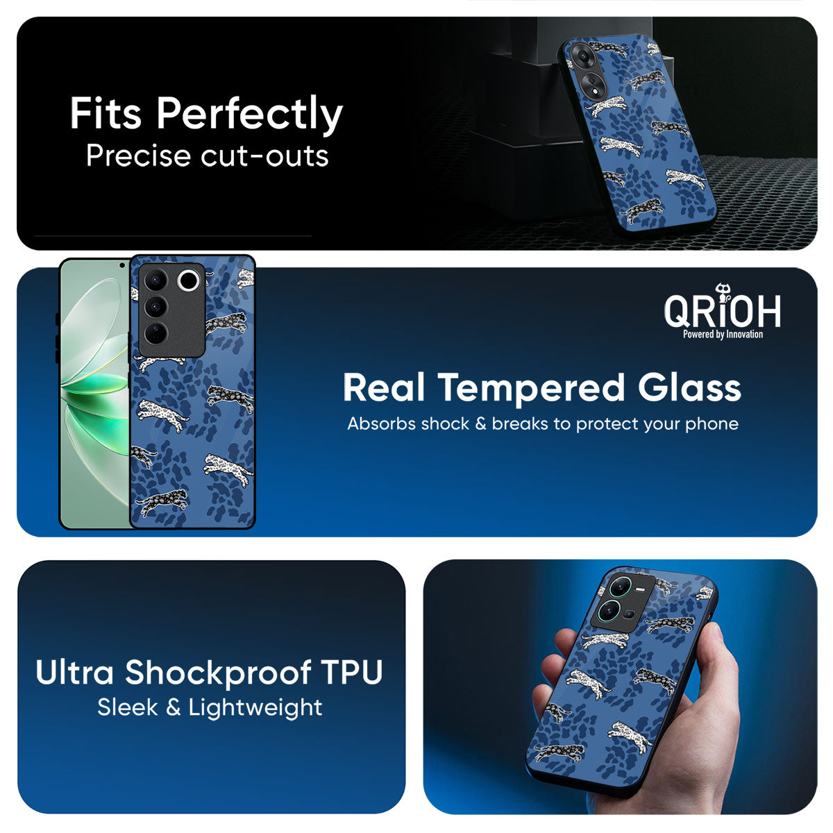 Blue Cheetah Glass Case for Vivo T5x 5G