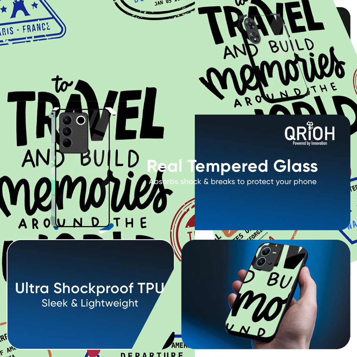 Travel Stamps Glass Case for Vivo V60 5G