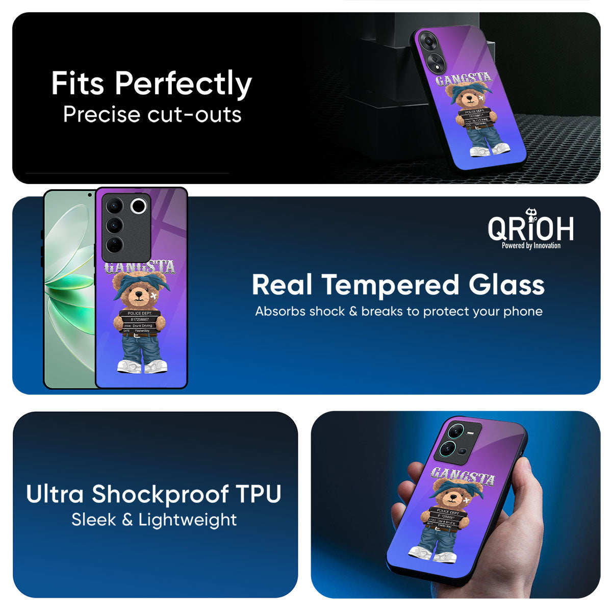 Gangsta Bear Glass Case for Vivo T5x 5G