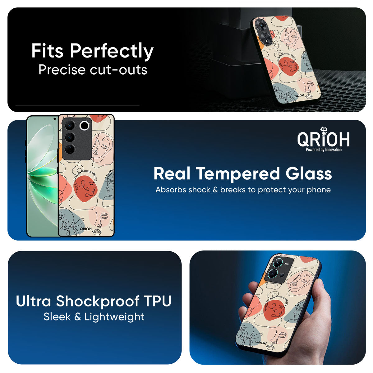 Abstract Faces Glass Case for iQOO 15R 5G