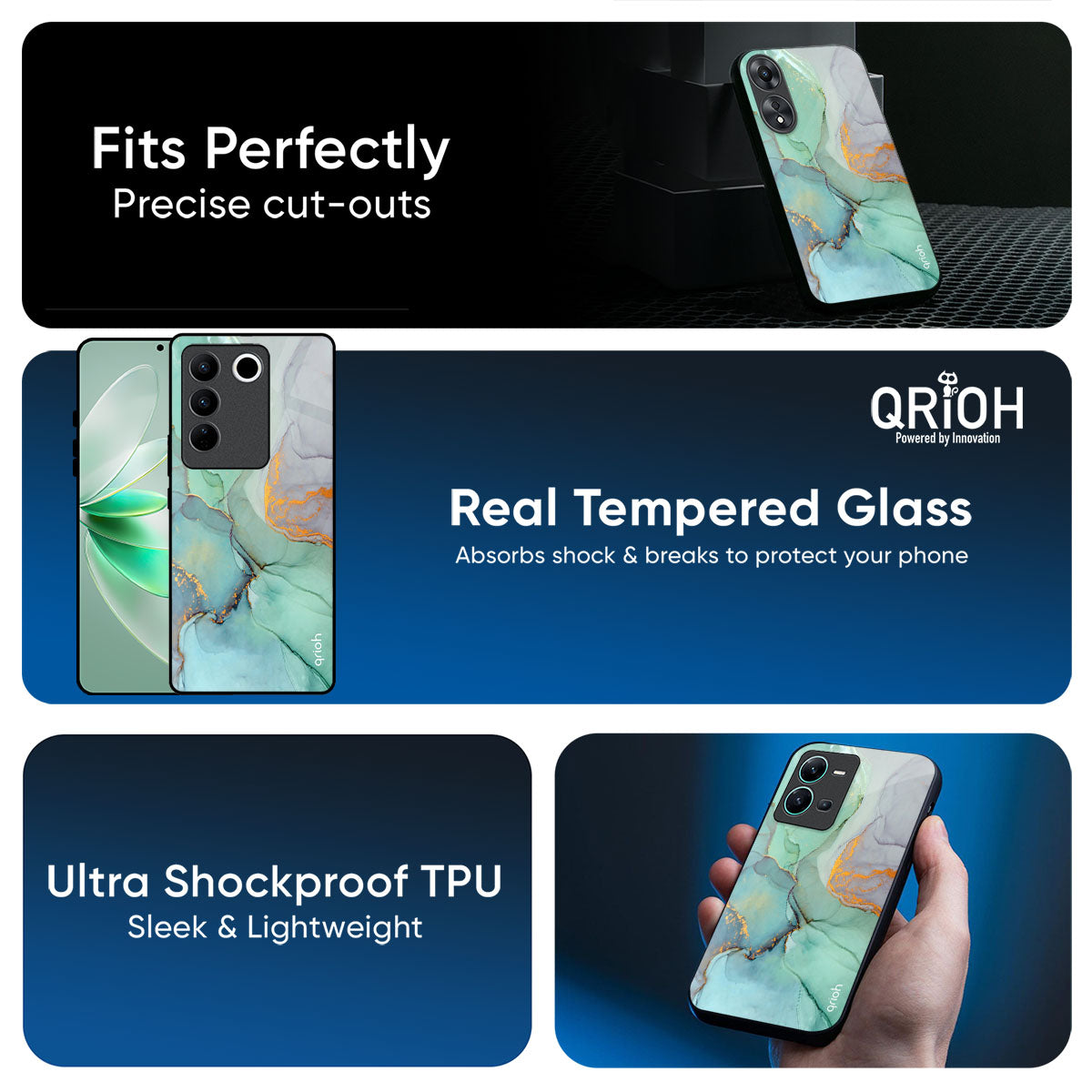 Green Marble Glass Case for IQOO Z6 5G