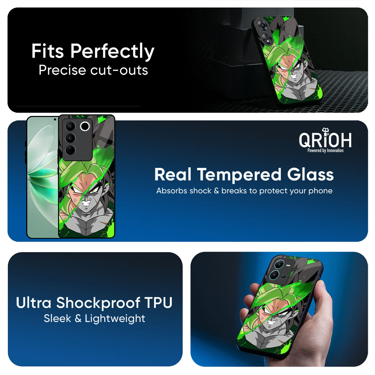 Anime Green Splash Glass Case for Vivo Y21 5G
