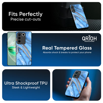 Vibrant Blue Marble Glass Case for Vivo Y31 5G