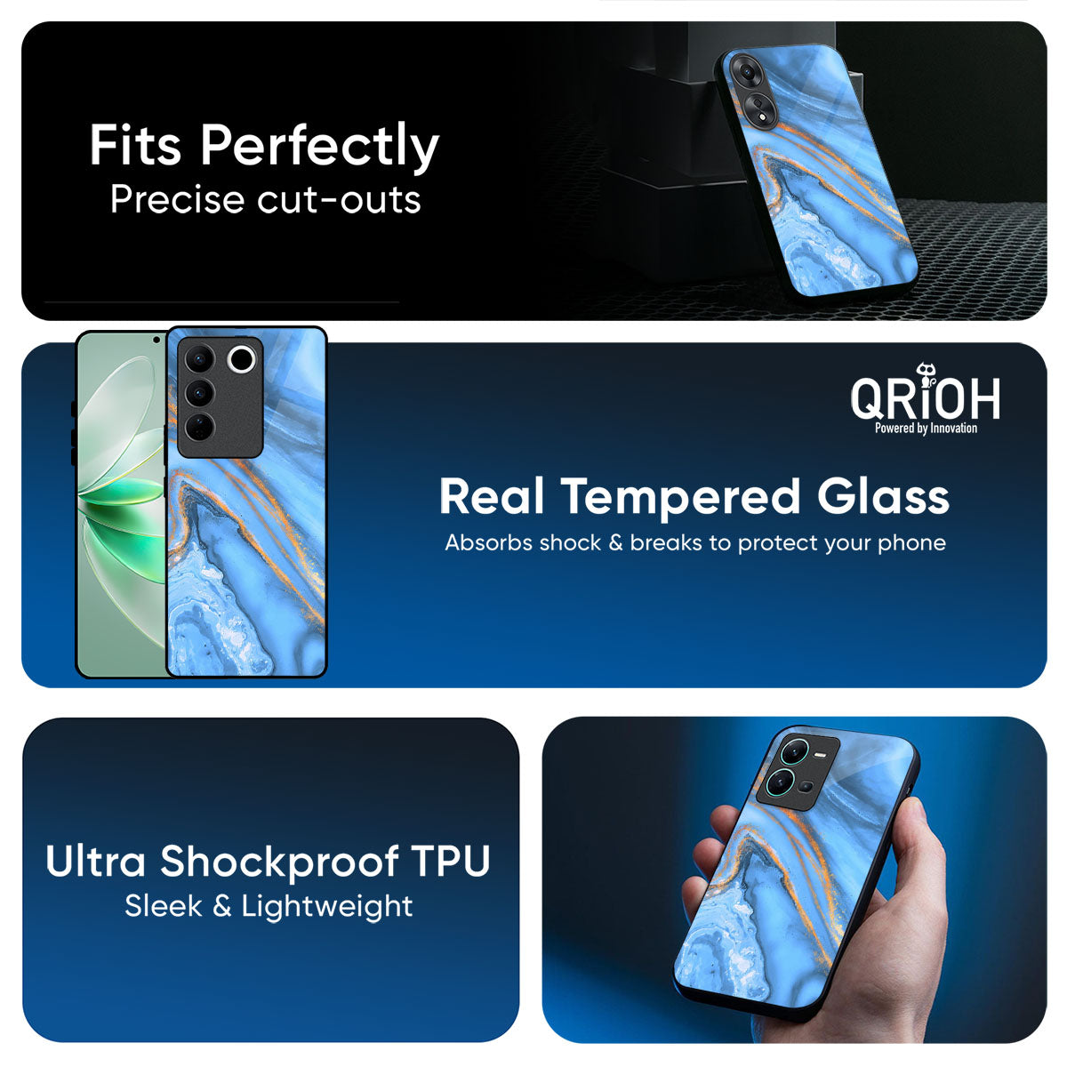 Vibrant Blue Marble Glass Case for Vivo X200T 5G