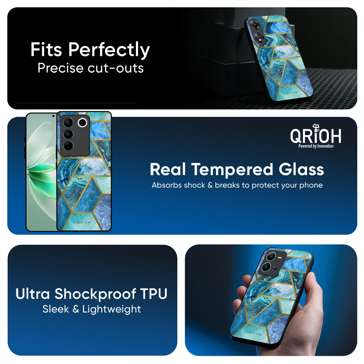 Turquoise Geometrical Marble Glass Case for iQOO 15R 5G