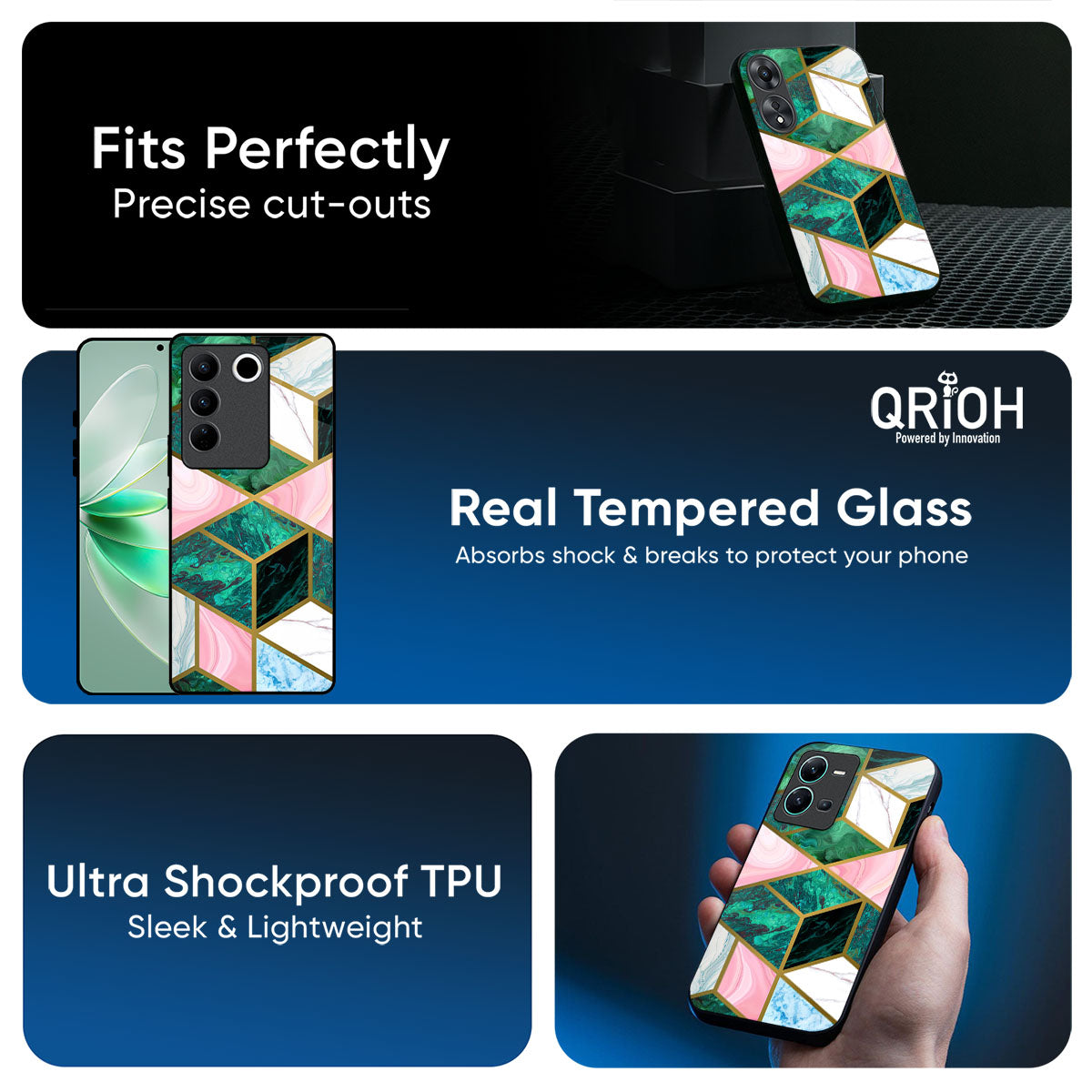 Seamless Green Marble Glass Case for Vivo Y21 5G