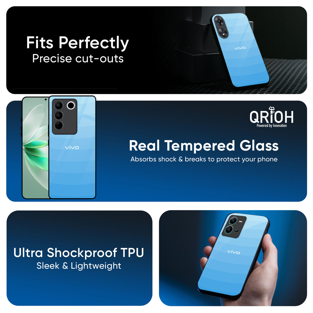 Wavy Blue Pattern Glass Case for iQOO 15R 5G