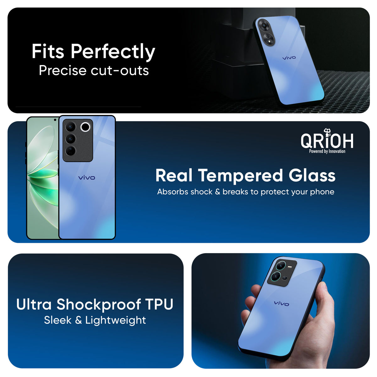 Vibrant Blue Texture Glass Case for Vivo T4 5G