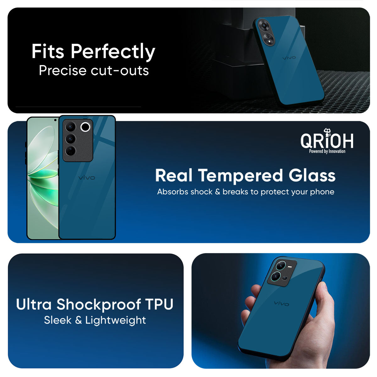 Cobalt Blue Glass Case for Vivo V70 FE 5G