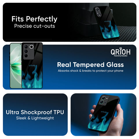 Teal Flames Glass Case for Vivo V50e 5G