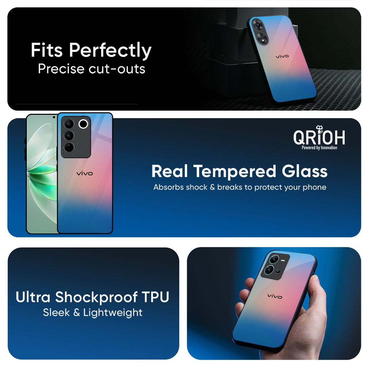 Blue & Pink Ombre Glass case for Vivo X200T 5G