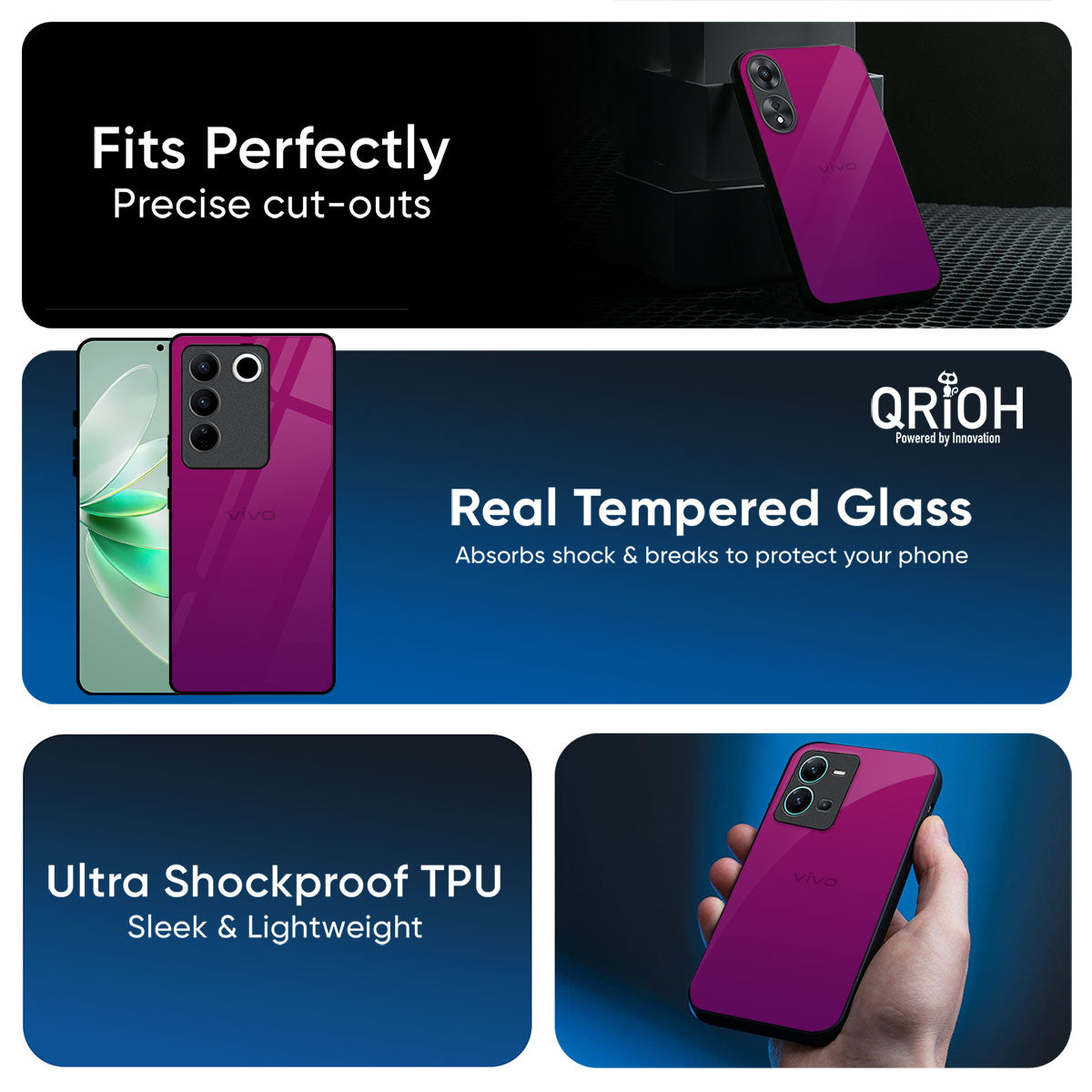 Magenta Gradient Glass Case For Vivo Y31 5G
