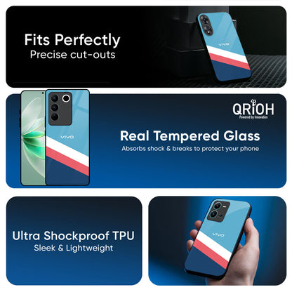 Pink & White Stripes Glass Case For Vivo V50e 5G