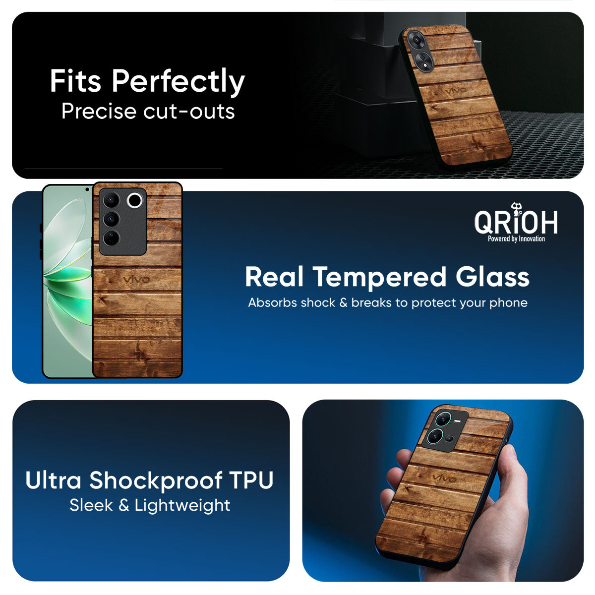 Wooden Planks Glass Case for Vivo T4 5G