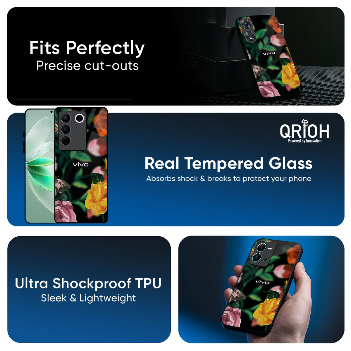 Flowers & Butterfly Glass Case for Vivo Y21 5G