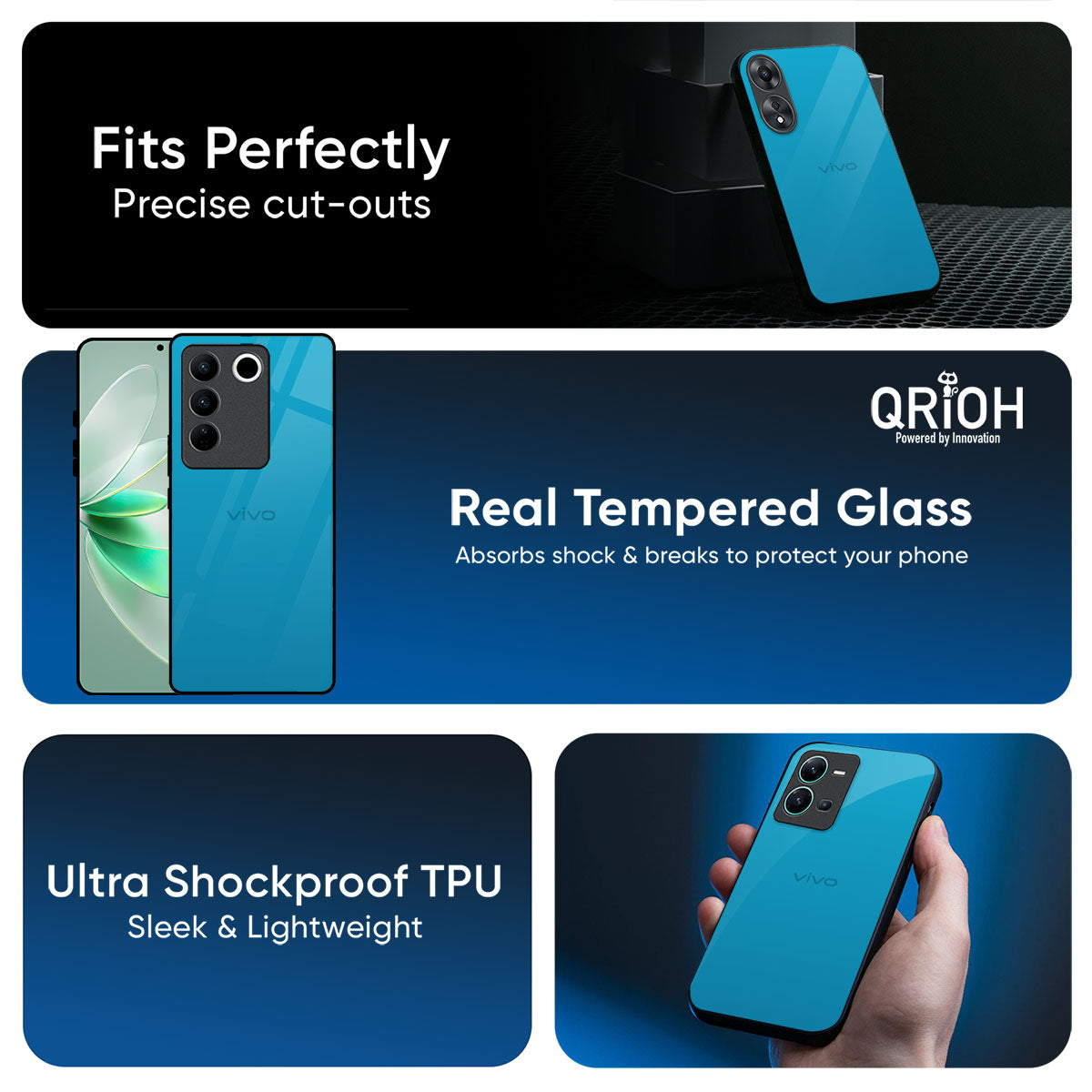 Blue Aqua Glass Case for Vivo V60 5G