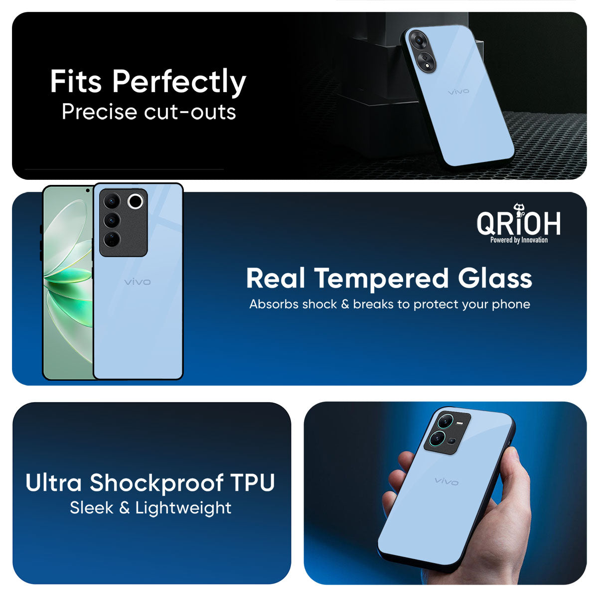 Pastel Sky Blue Glass Case for Vivo V60 5G