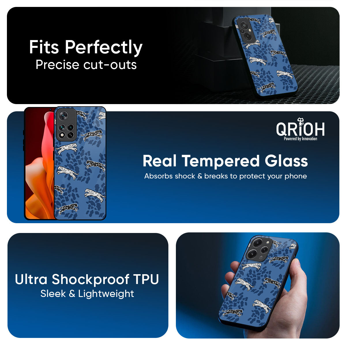 Blue Cheetah Glass Case for Mi 15 5G