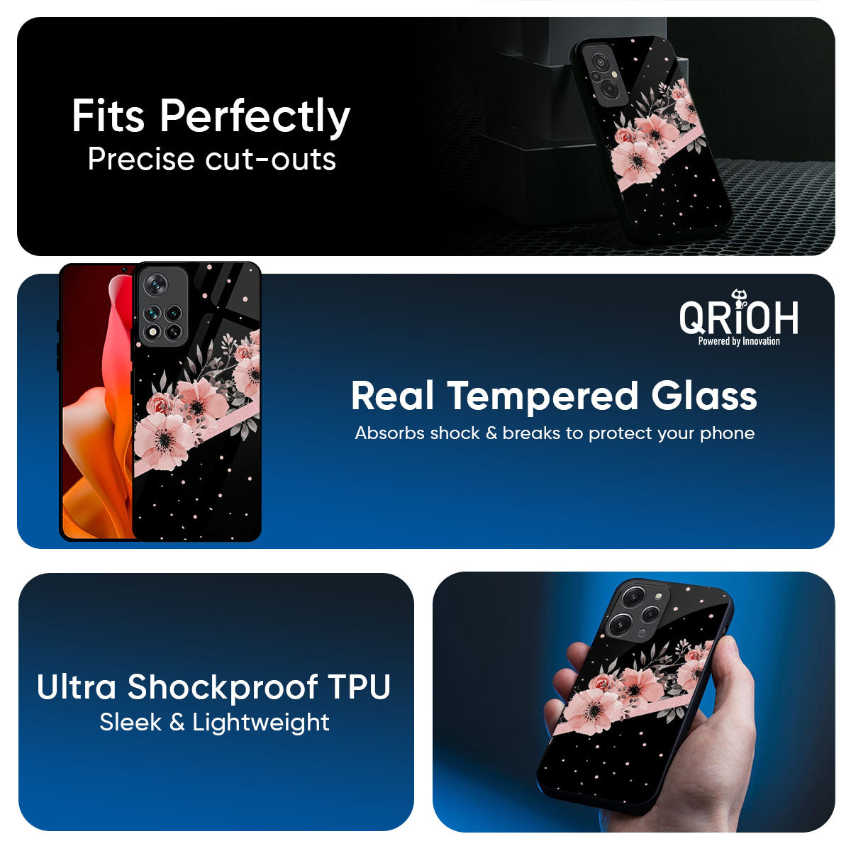 Floral Black Band Glass Case For Redmi Note 15 Pro 5G
