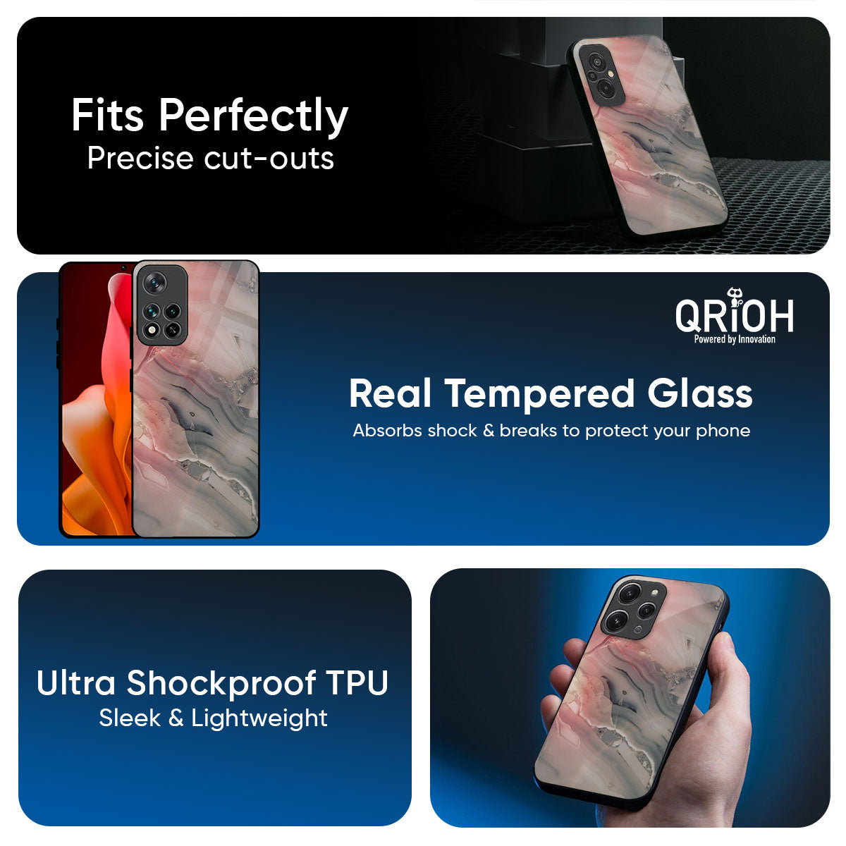 Pink And Grey Marble Glass Case For Redmi note 15 Pro +