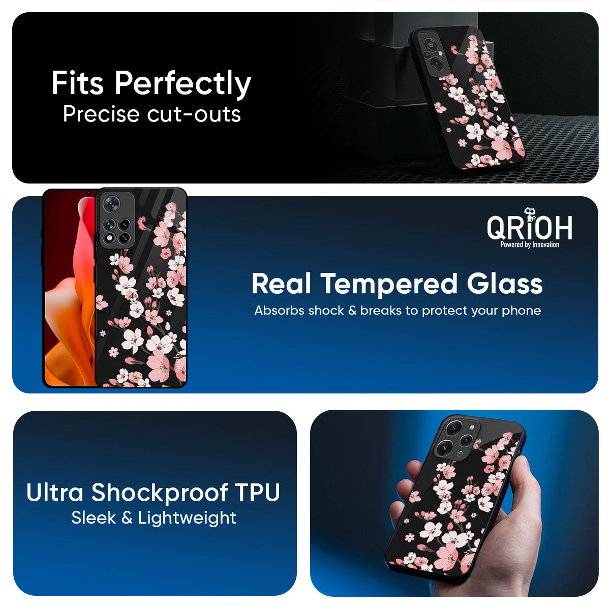 Black Cherry Blossom Glass Case for Mi 15 5G