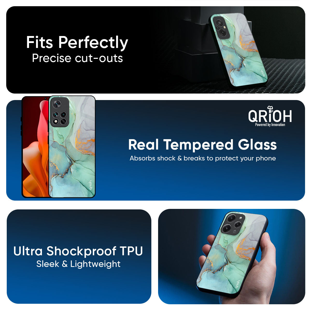 Green Marble Glass Case for Mi 15 5G