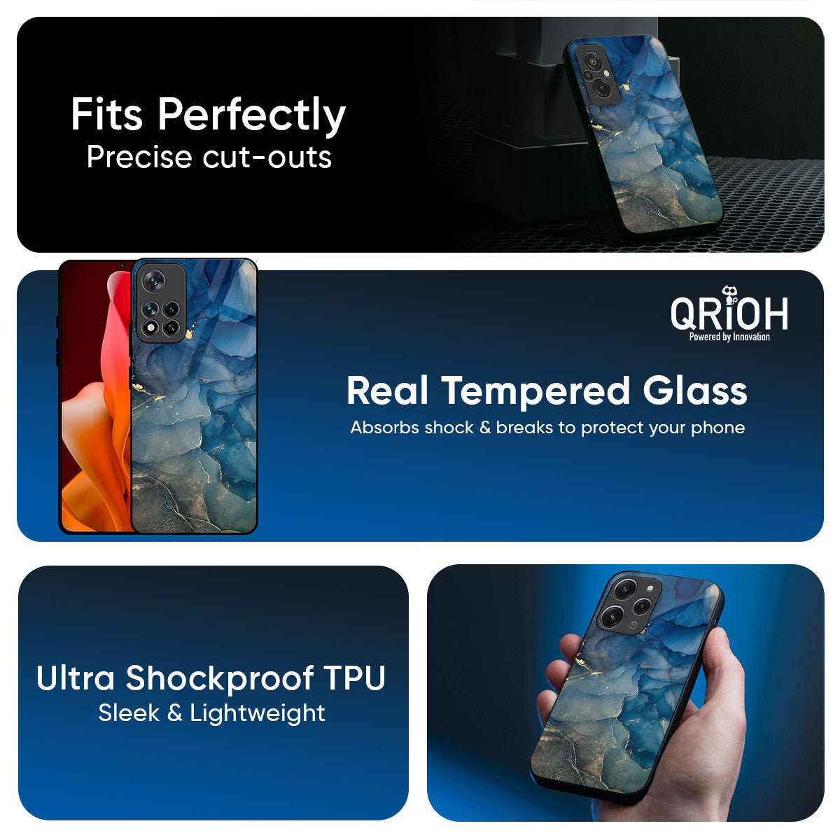 Blue Cool Marble Glass Case for Redmi Note 15 5G