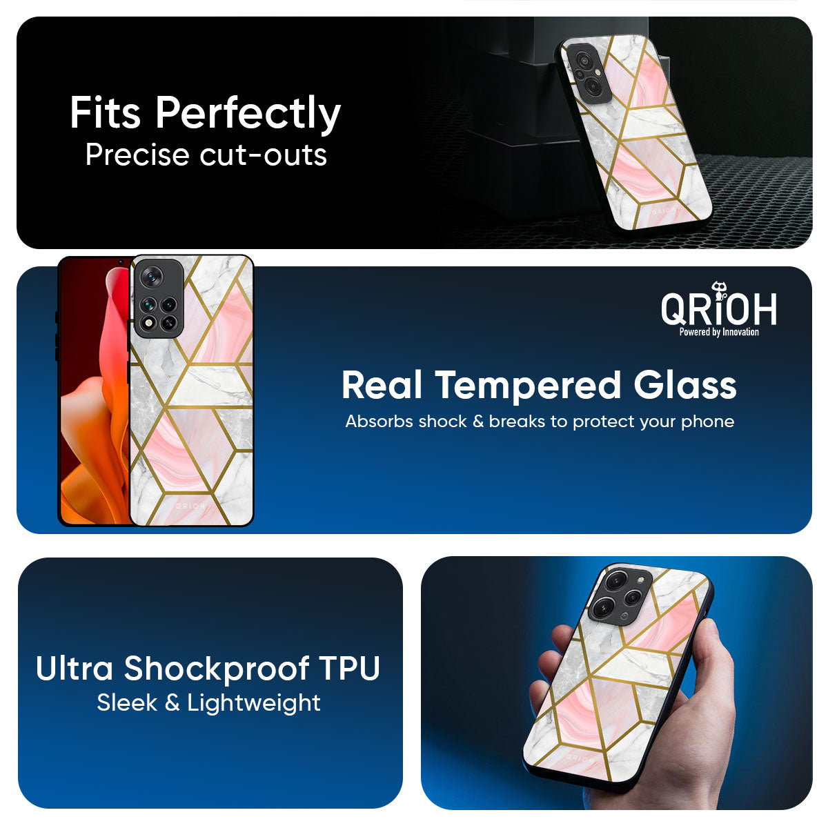 Geometrical Marble Glass Case for Redmi Note 15 Pro 5G