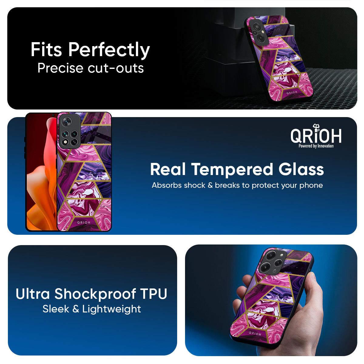 Electroplated Geometric Marble Glass Case for Mi 15 5G